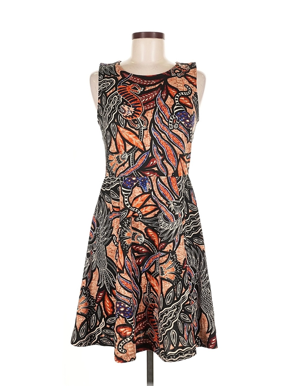 H and M funky patterned fit and flare dress med